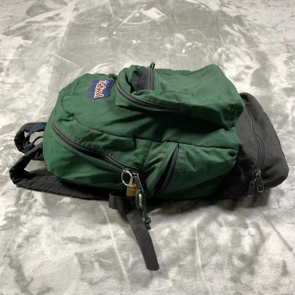 Vintage JanSport Backpack Day Pack Green Made in USA Outdoor Ripstop 90s Hiking